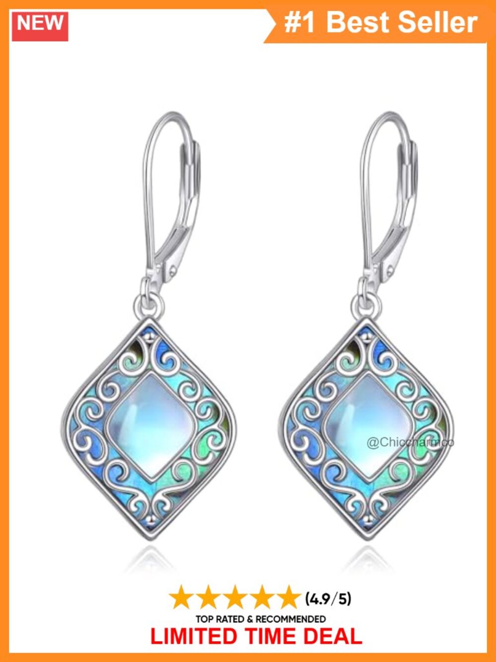 925 Sterling Silver Moonstone Abalone Teardrop Drop Dangle Earrings Filigree